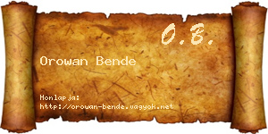 Orowan Bende névjegykártya